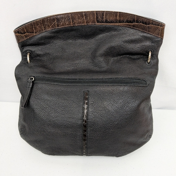 Vtg Brighton Purse Leather Black Embossed Croc Trim Shoulder Bag Fold Over - Picture 4 of 12
